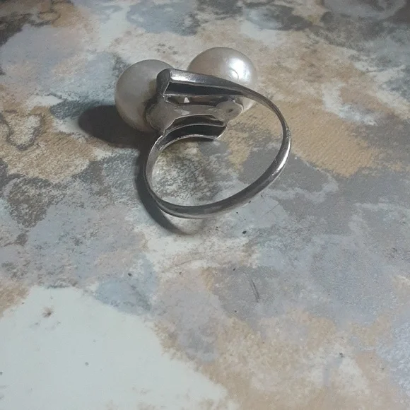 Vintage Genuine South Sea PEARL Bypass Sterling Silver Ring Sz 7. 75